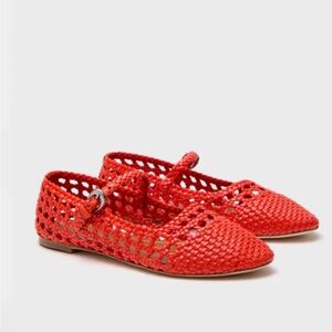 NWT STAUD Red Woven Flats